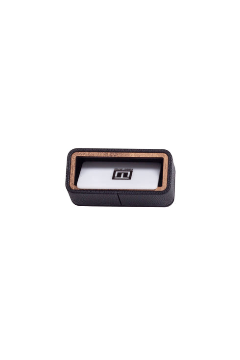 Leather Wood Detailed Business Card Holder Black